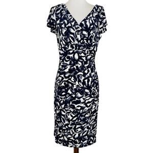Lauren Ralph Lauren 10P Faux Wrap. Navy White Office Career Sexy Ruched Dress